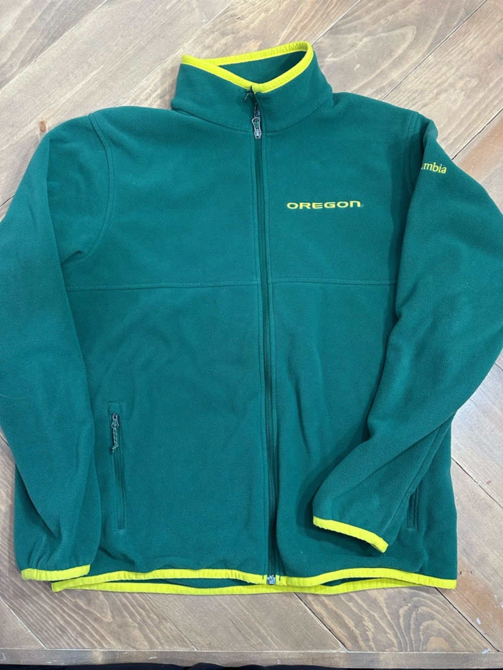 Columbia Oregon Ducks Green Fleece Jacket with Yellow Trim